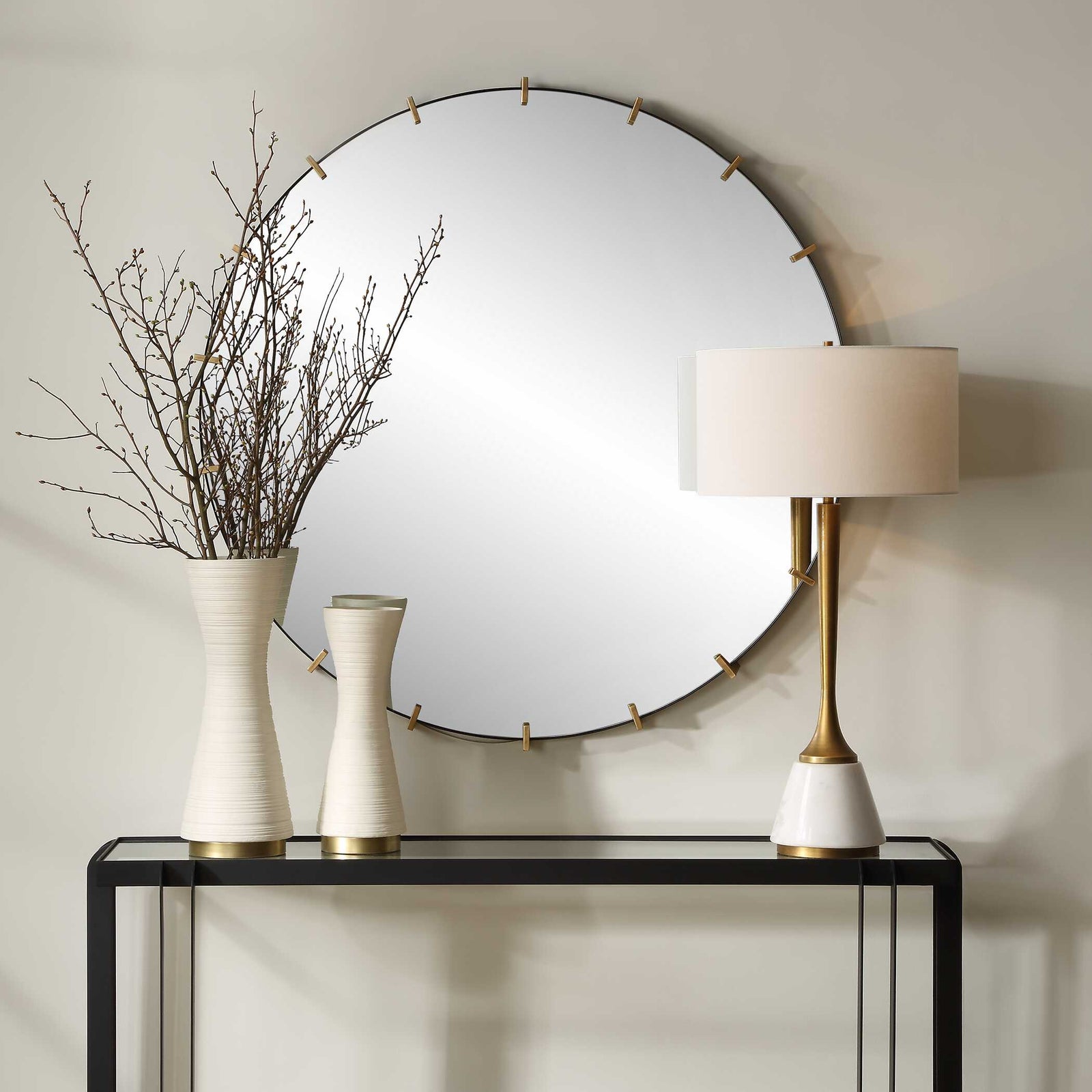 American Home Furniture Uttermost Pali Industrial Round Mirror