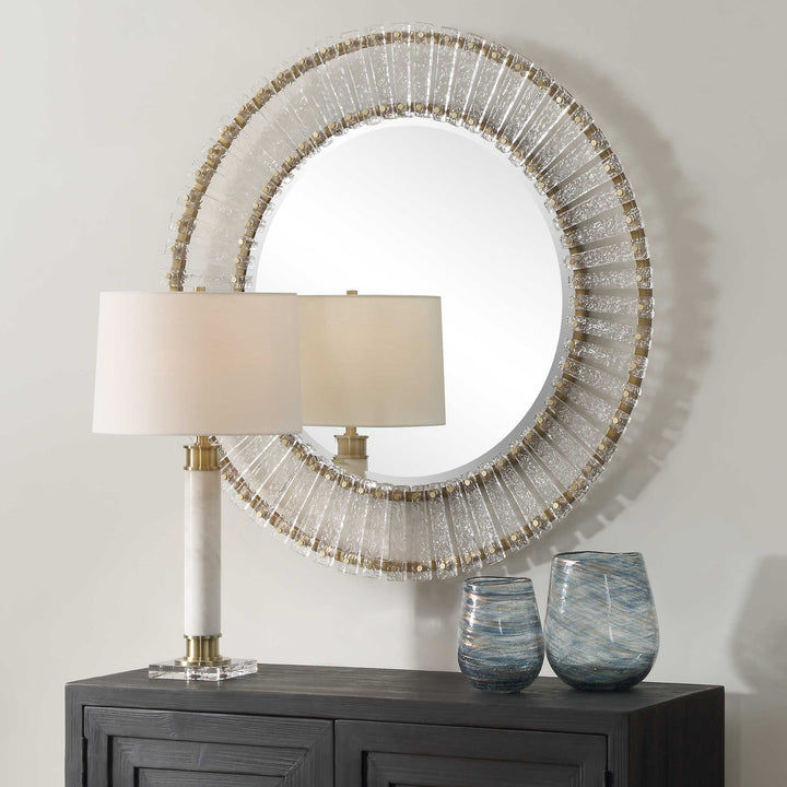 American Home Furniture Uttermost Denali Textured Glass Round Mirror