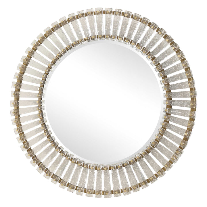 American Home Furniture Uttermost Denali Textured Glass Round Mirror