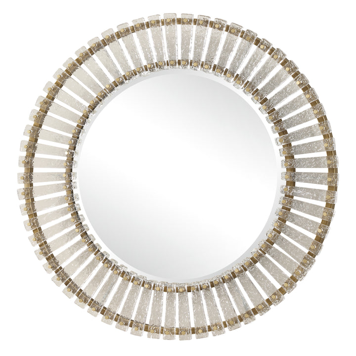 American Home Furniture | Uttermost - Denali Textured Glass Round Mirror