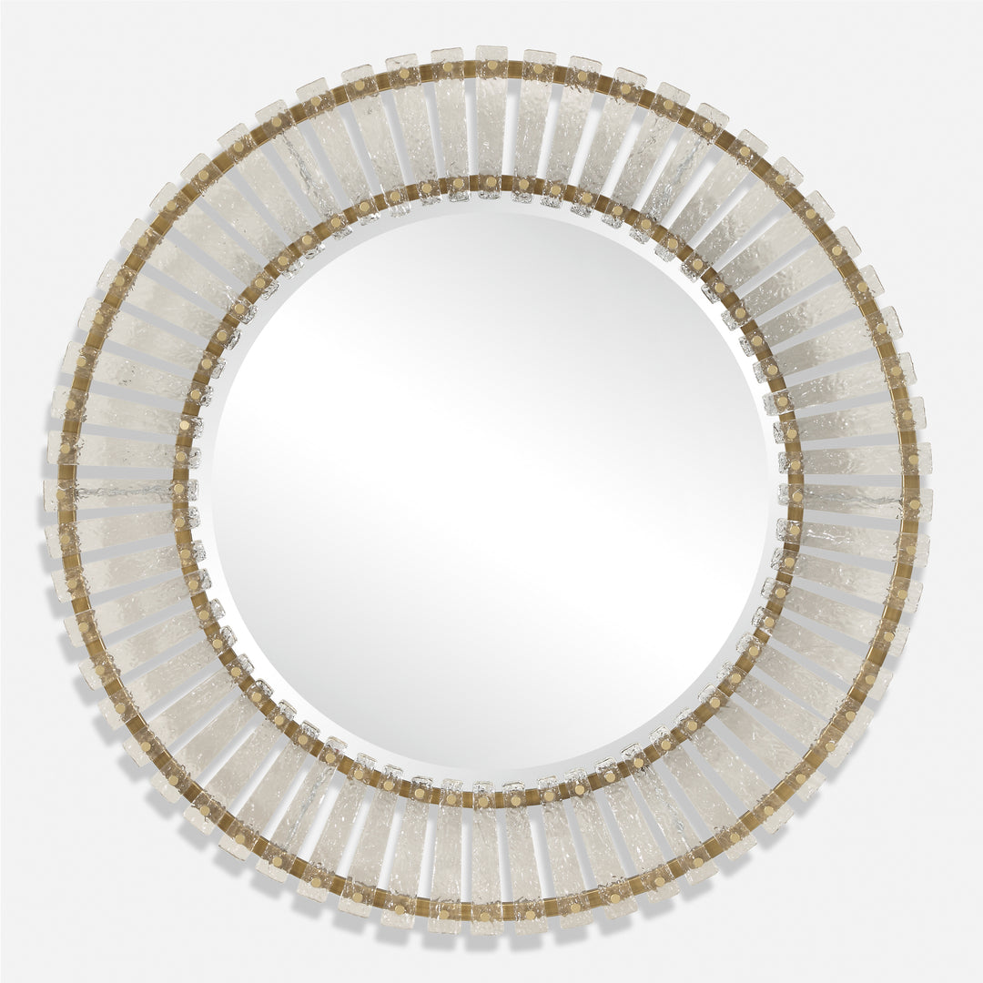 American Home Furniture | Uttermost - Denali Textured Glass Round Mirror