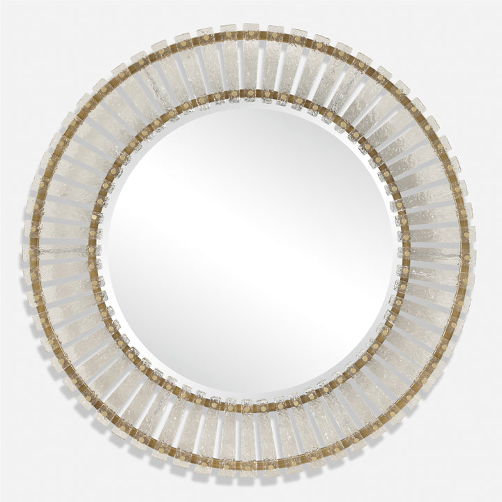 American Home Furniture | Uttermost - Denali Textured Glass Round Mirror