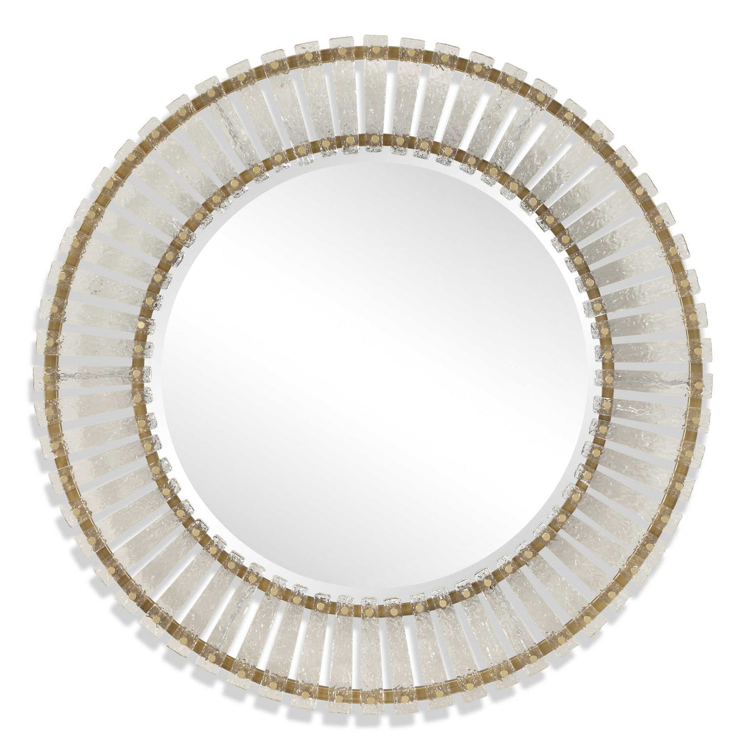 American Home Furniture Uttermost Denali Textured Glass Round Mirror