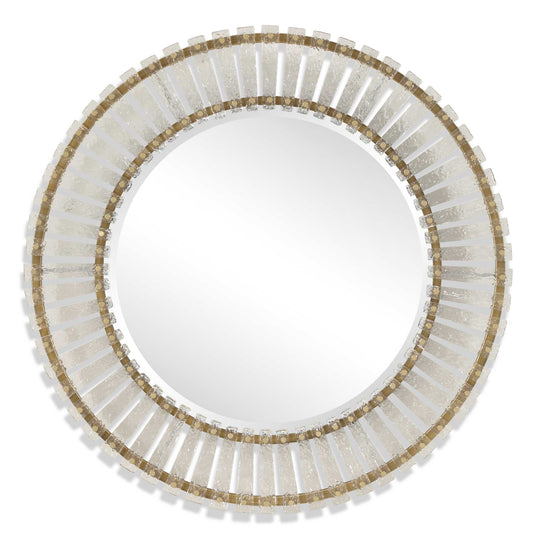 American Home Furniture Uttermost Denali Textured Glass Round Mirror