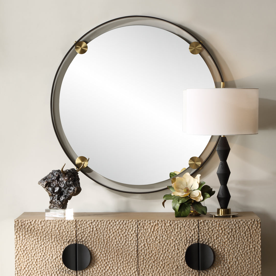 American Home Furniture | Uttermost - Radius Round Bronze Iron Mirror