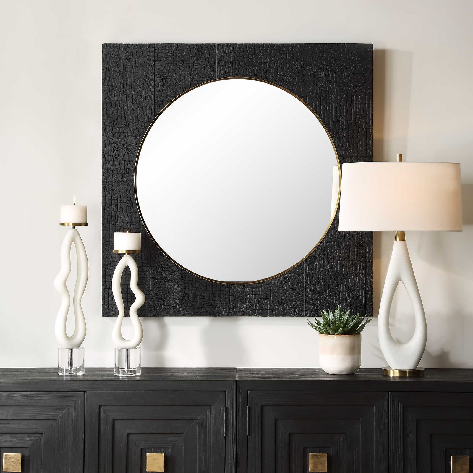 American Home Furniture Uttermost Ember Black Square Mirror