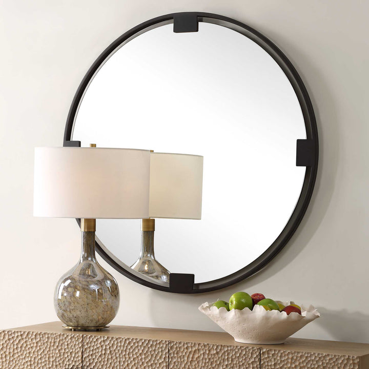 American Home Furniture Uttermost Cornelia Black Round Mirror