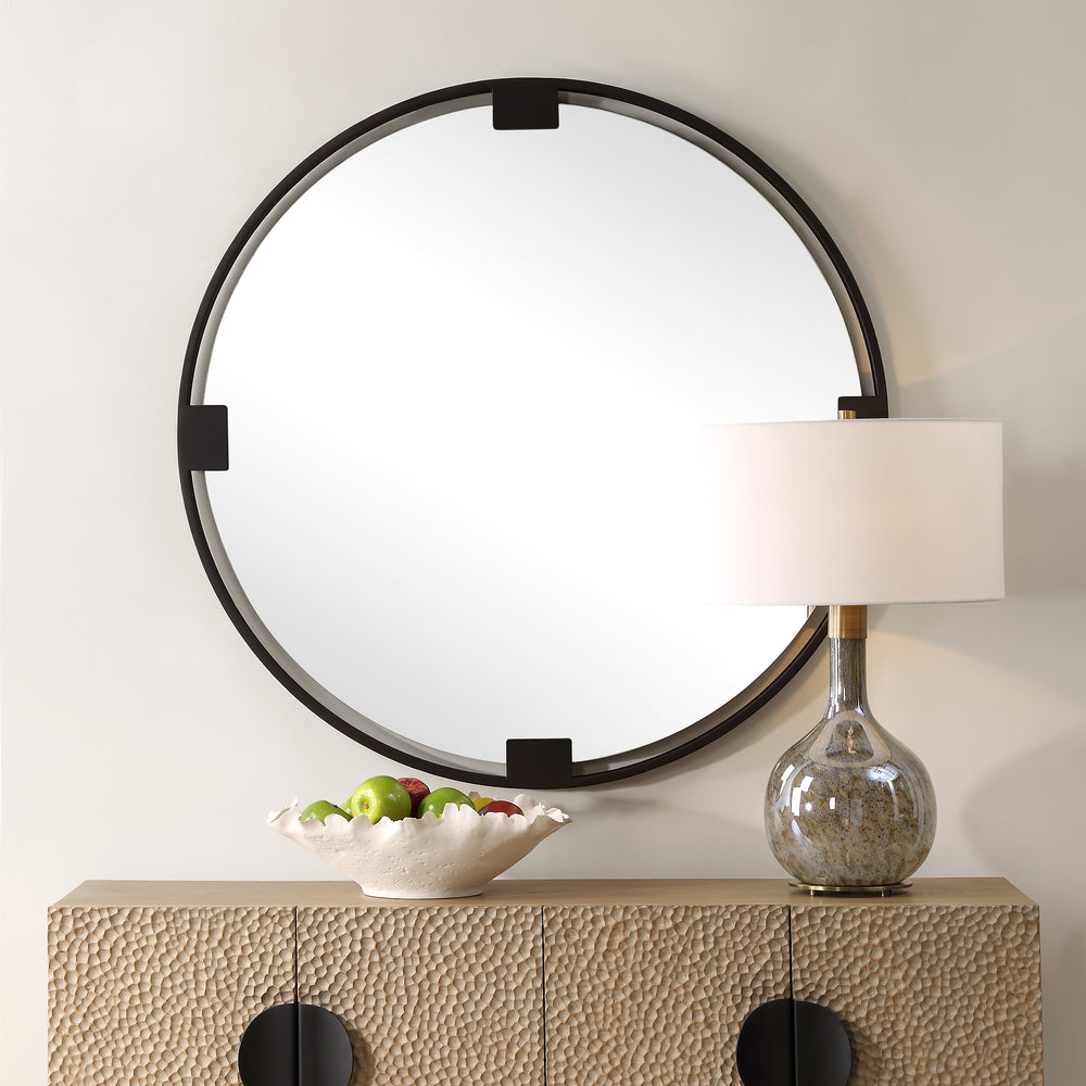 American Home Furniture | Uttermost - Cornelia Black Round Mirror