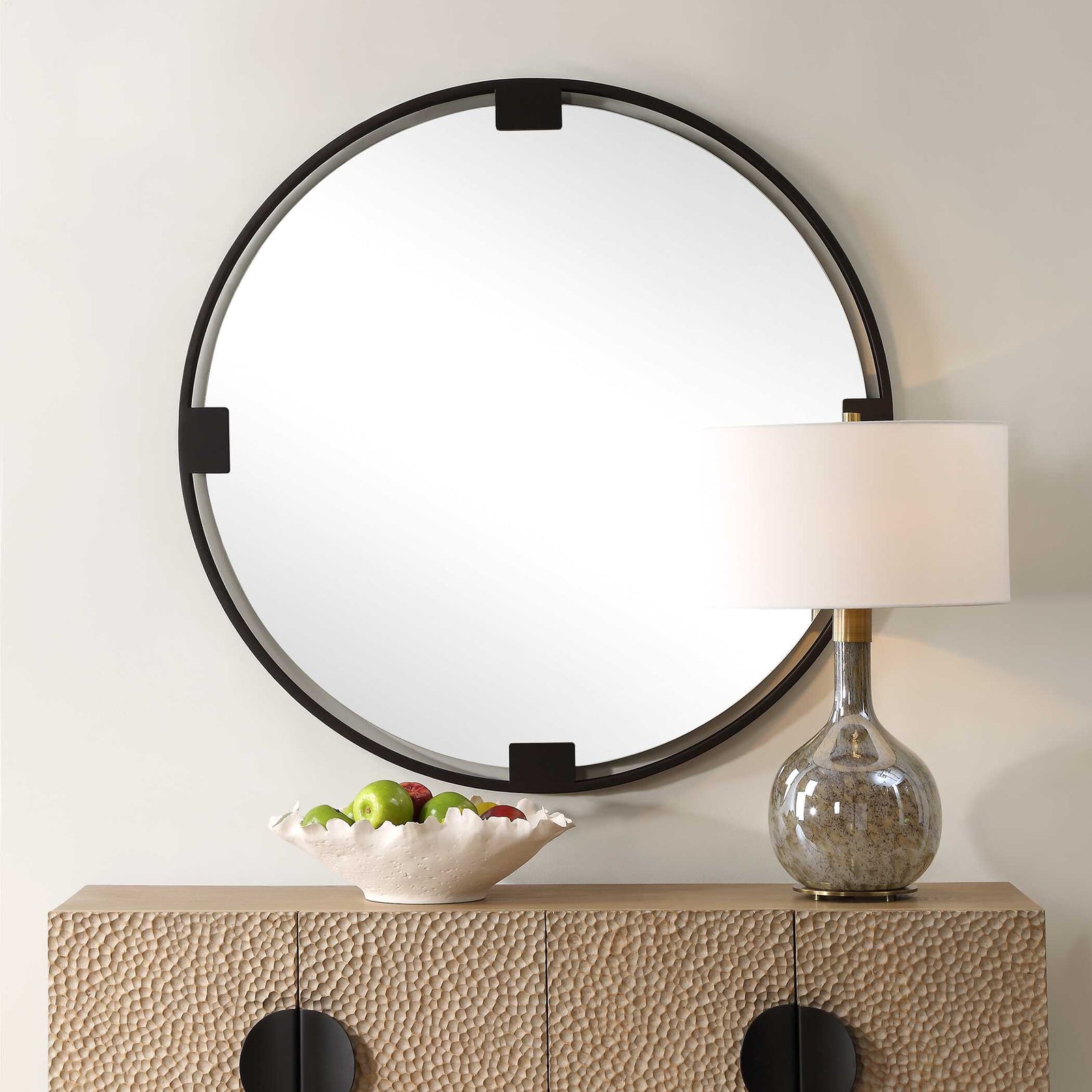 American Home Furniture Uttermost Cornelia Black Round Mirror