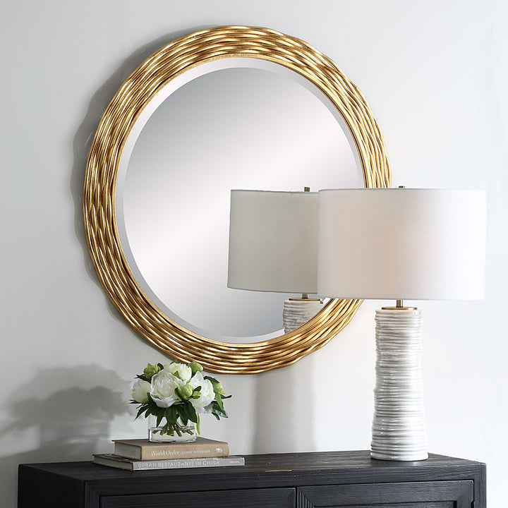 American Home Furniture Uttermost Celeste Gold Round Mirror