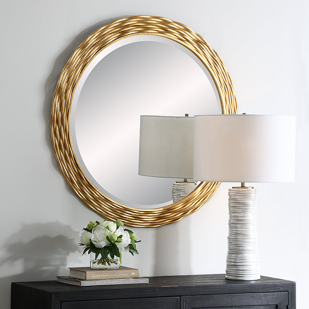 American Home Furniture | Uttermost - Celeste Gold Round Mirror