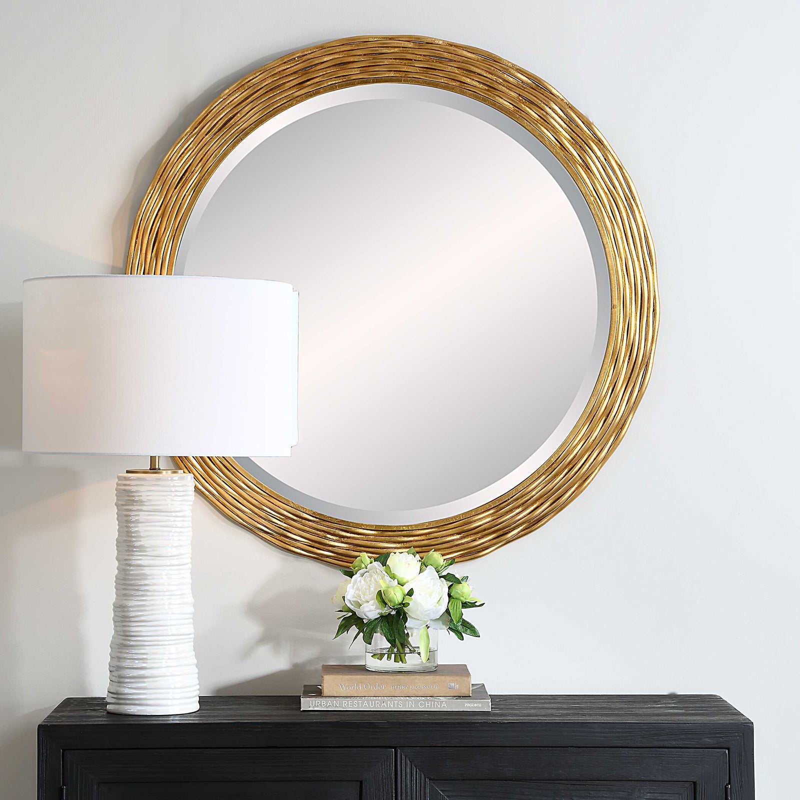 American Home Furniture Uttermost Celeste Gold Round Mirror