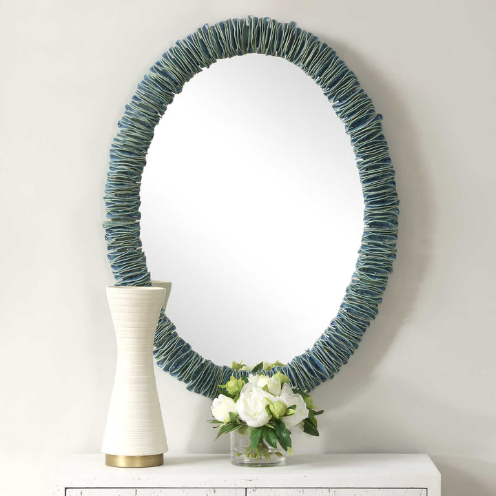 American Home Furniture Uttermost Bonaire Teal Blue Oval Mirror