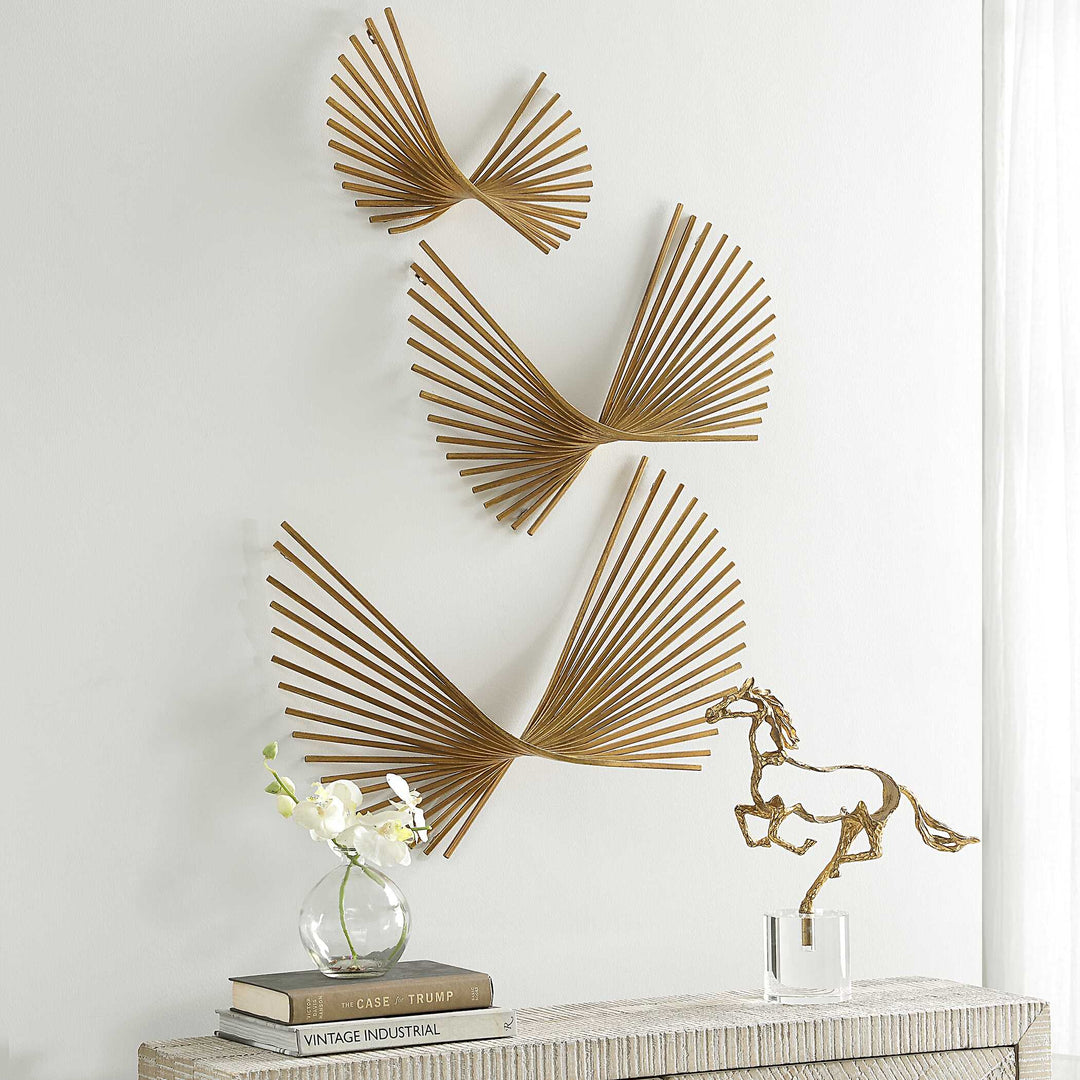 American Home Furniture Uttermost Coreograph Antique Gold Wall Decor Set of 3