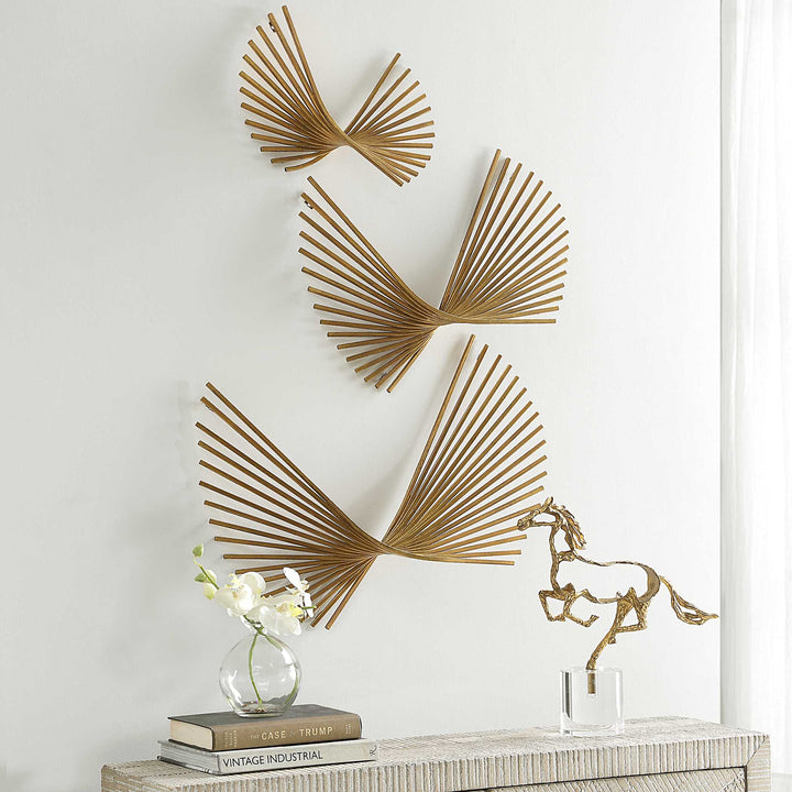 American Home Furniture Uttermost Coreograph Antique Gold Wall Decor Set of 3