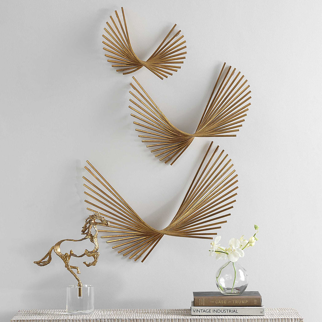 American Home Furniture Uttermost Coreograph Antique Gold Wall Decor Set of 3