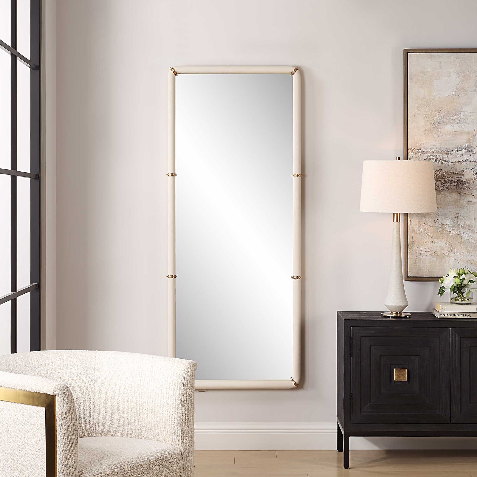 American Home Furniture Uttermost Cyprus White Dressing Mirror