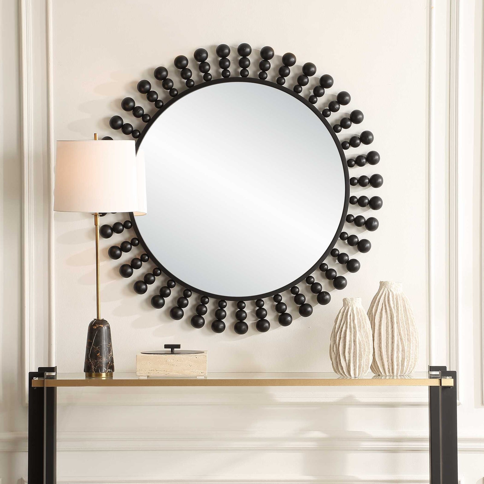 American Home Furniture Uttermost Aziel Round Black Mirror