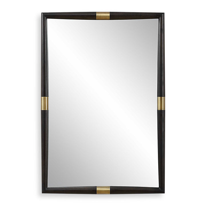 American Home Furniture Uttermost Larkin Dark Wood & Brass Mirror