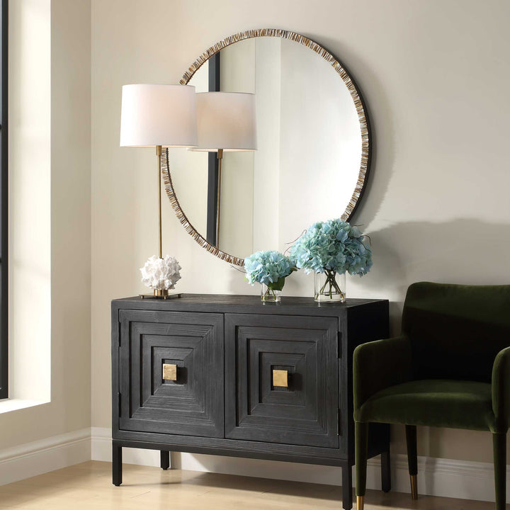 American Home Furniture Uttermost Odeon Shell Inlay Round Mirror