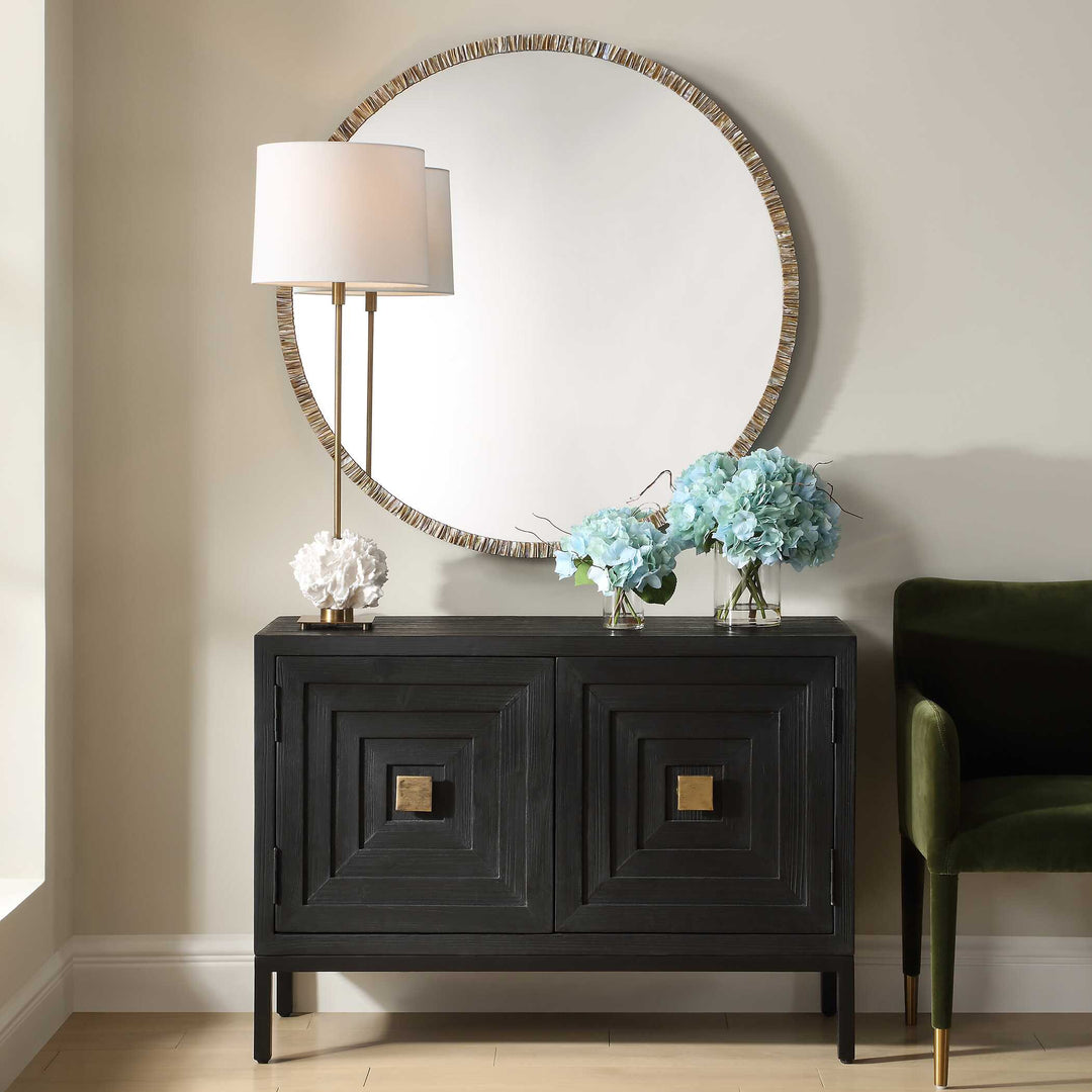 American Home Furniture Uttermost Odeon Shell Inlay Round Mirror