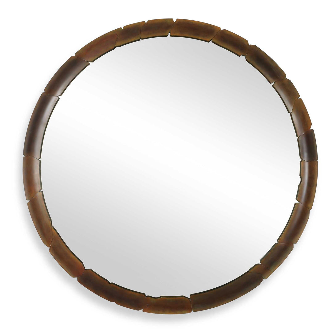 Auger Amber Glass Round Mirror - AmericanHomeFurniture