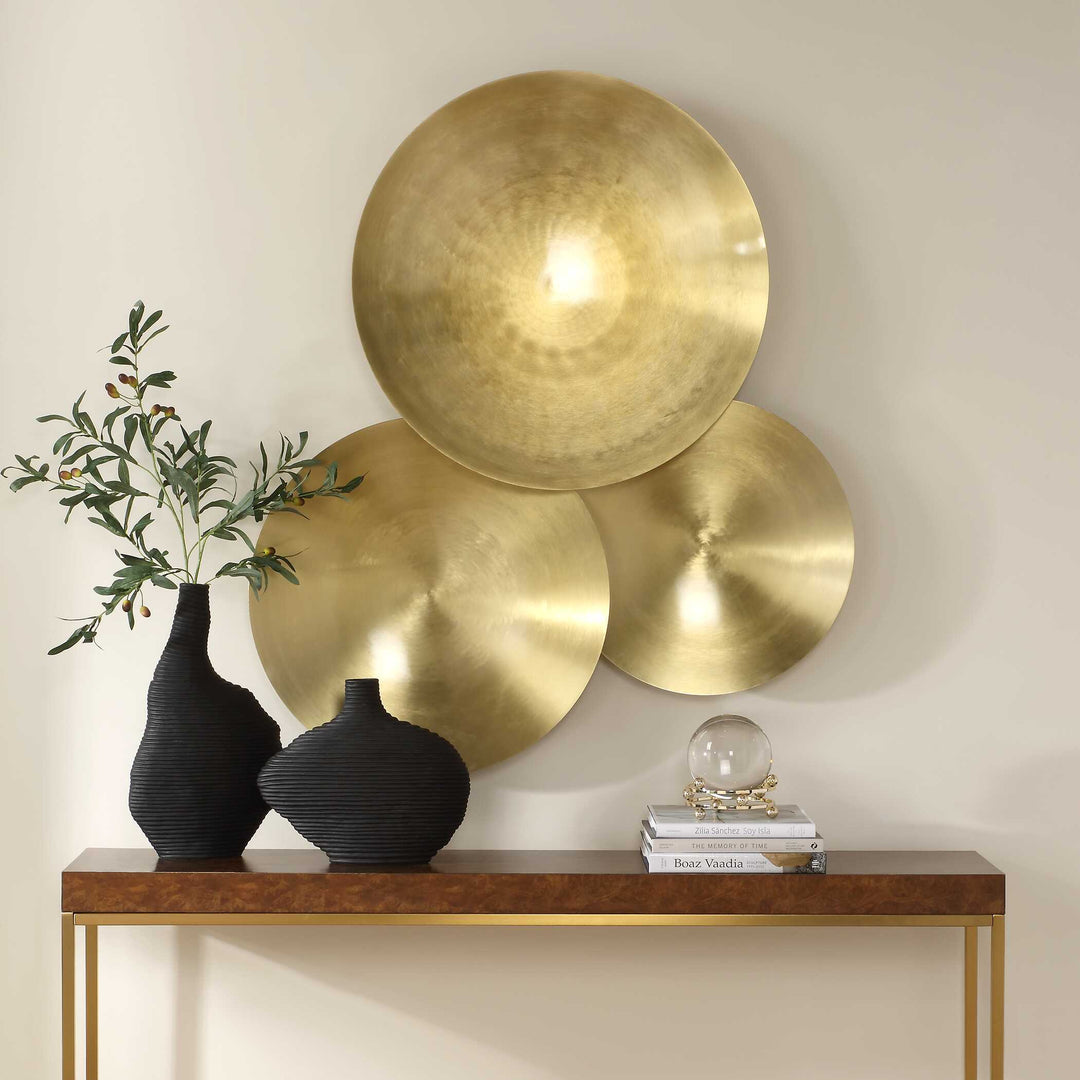 American Home Furniture Uttermost Cymbalic Round Brass Wall Art Set of 3