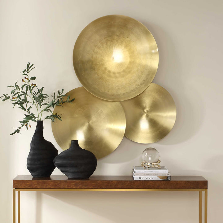 American Home Furniture Uttermost Cymbalic Round Brass Wall Art Set of 3