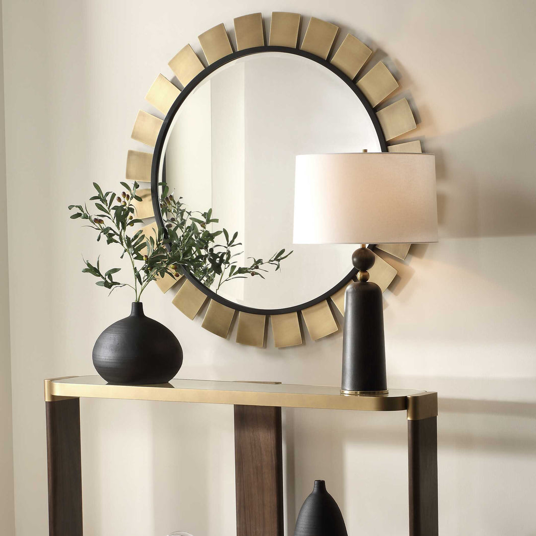 American Home Furniture Uttermost Toluca Round Brass Mirror