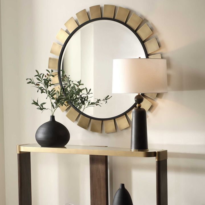 American Home Furniture Uttermost Toluca Round Brass Mirror