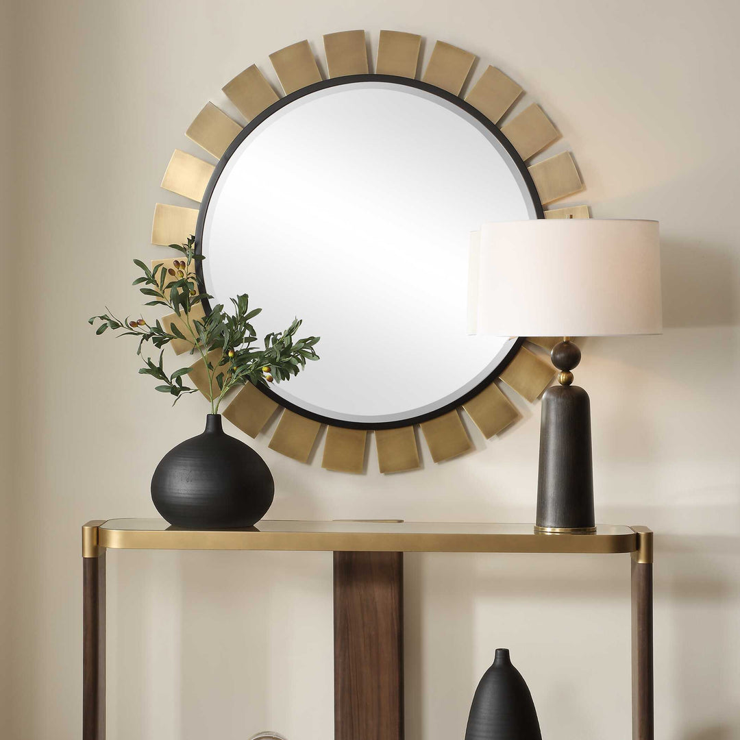 American Home Furniture Uttermost Toluca Round Brass Mirror