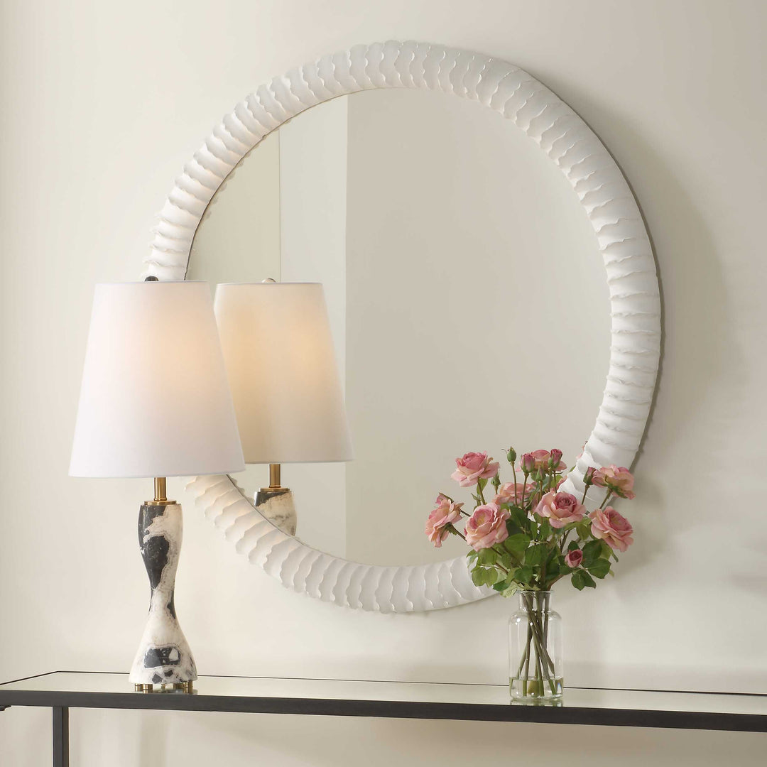 American Home Furniture Uttermost Akiko White Round Mirror