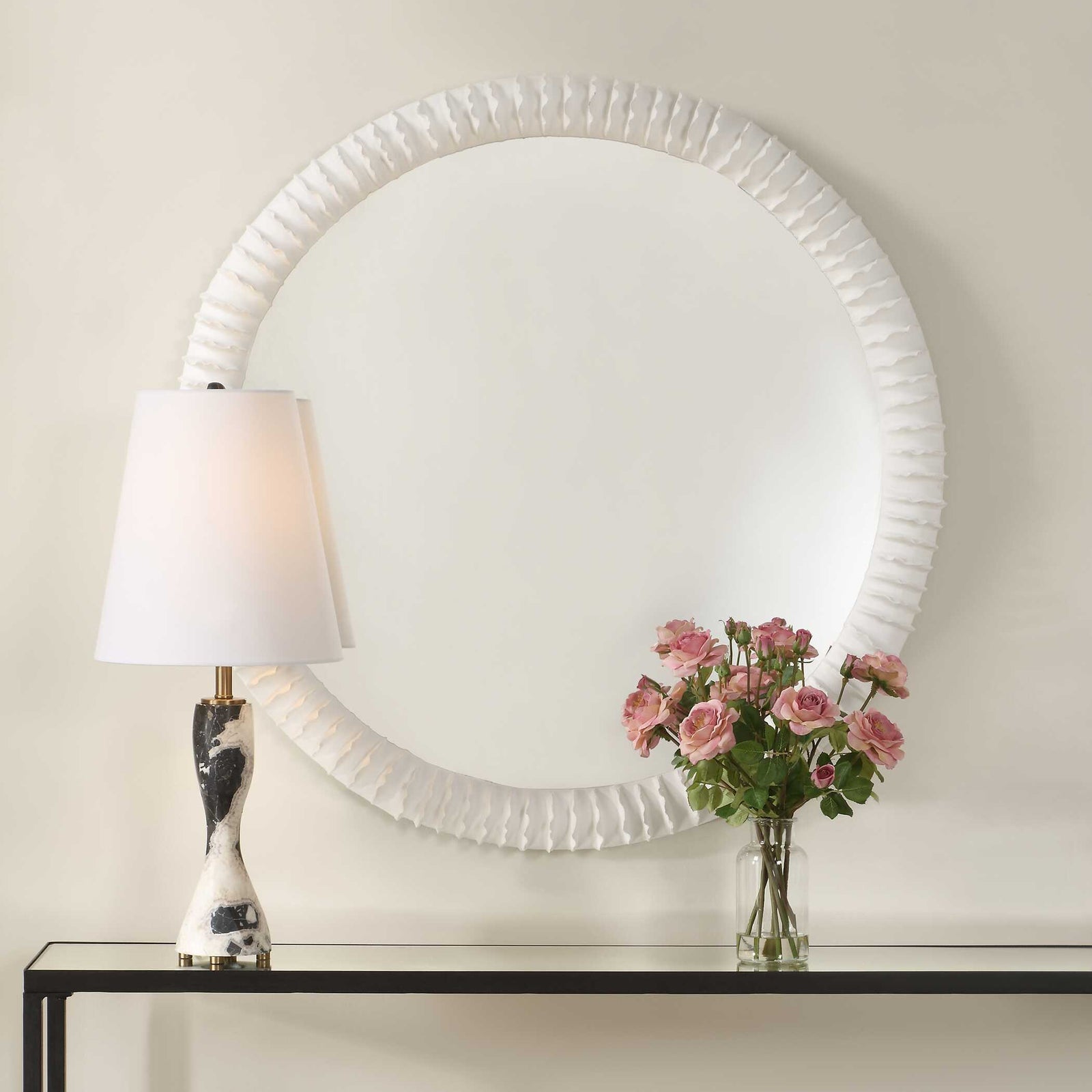 American Home Furniture Uttermost Akiko White Round Mirror