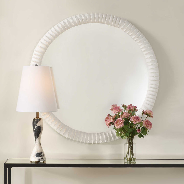 American Home Furniture Uttermost Akiko White Round Mirror