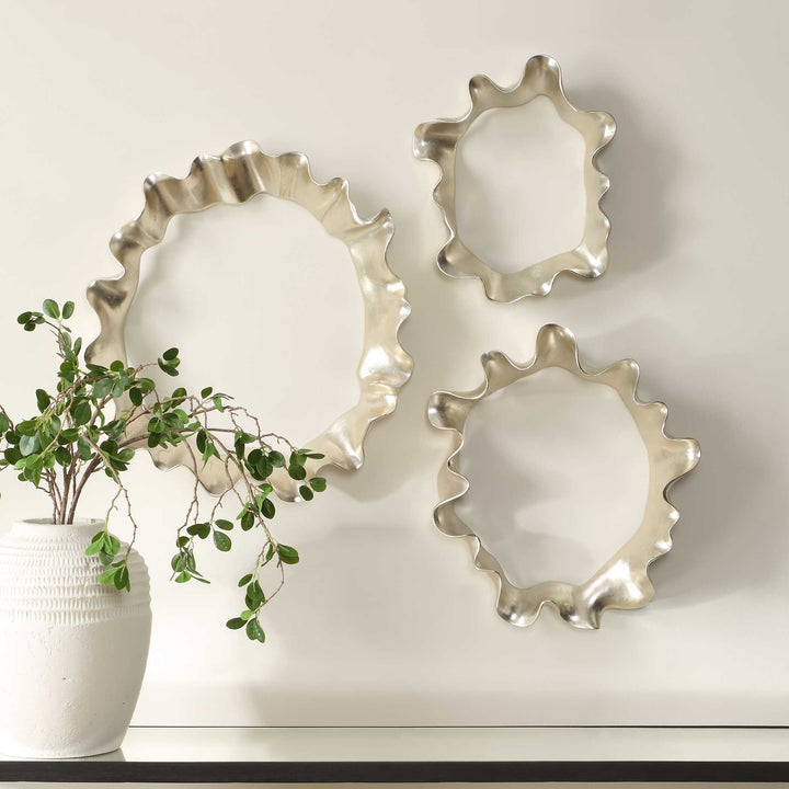 American Home Furniture Uttermost Ripple Effect Silver Wall Art Set of 3