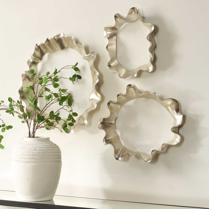 American Home Furniture Uttermost Ripple Effect Silver Wall Art Set of 3