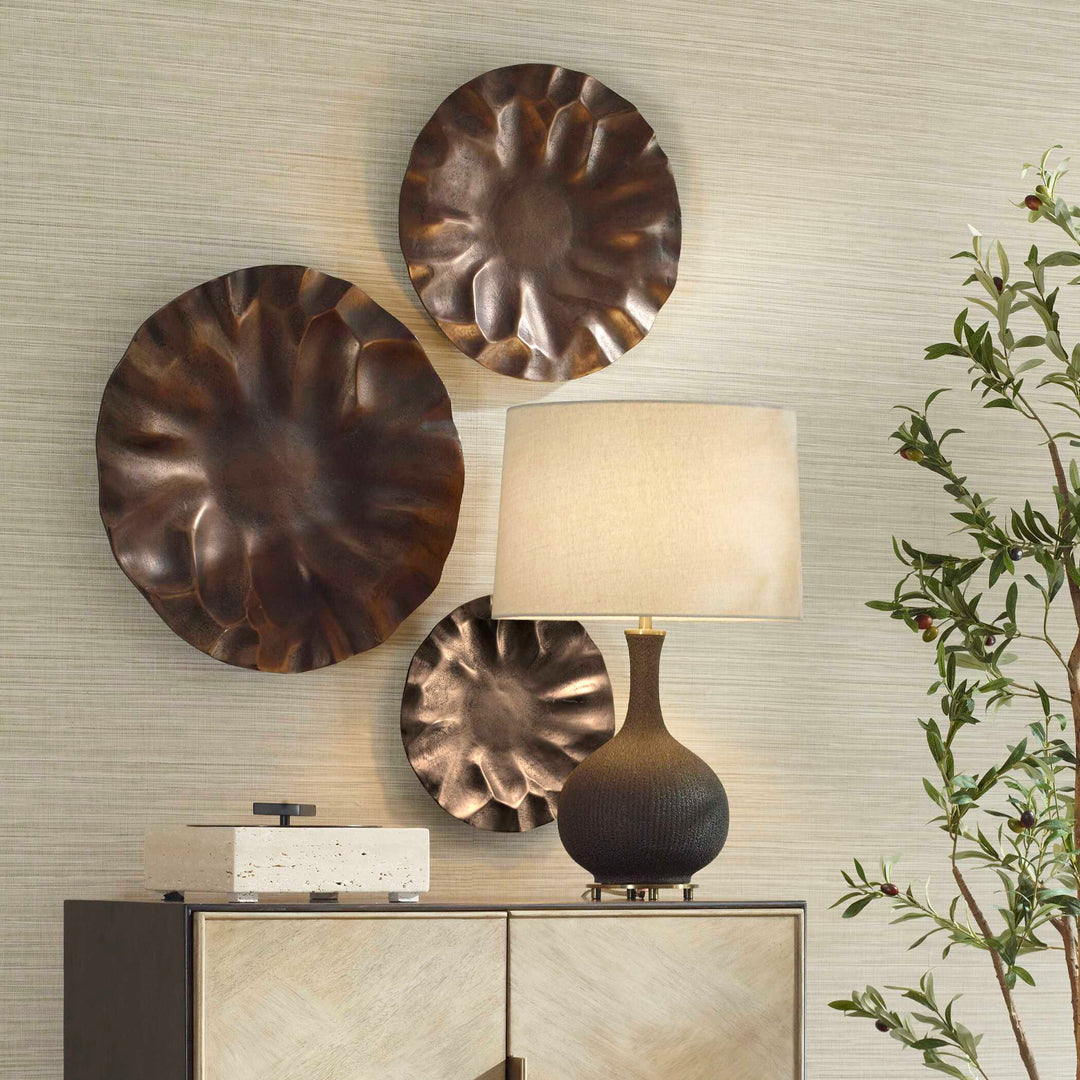 American Home Furniture Uttermost Peonia Outdoor Bronze Wall Art Set of 3