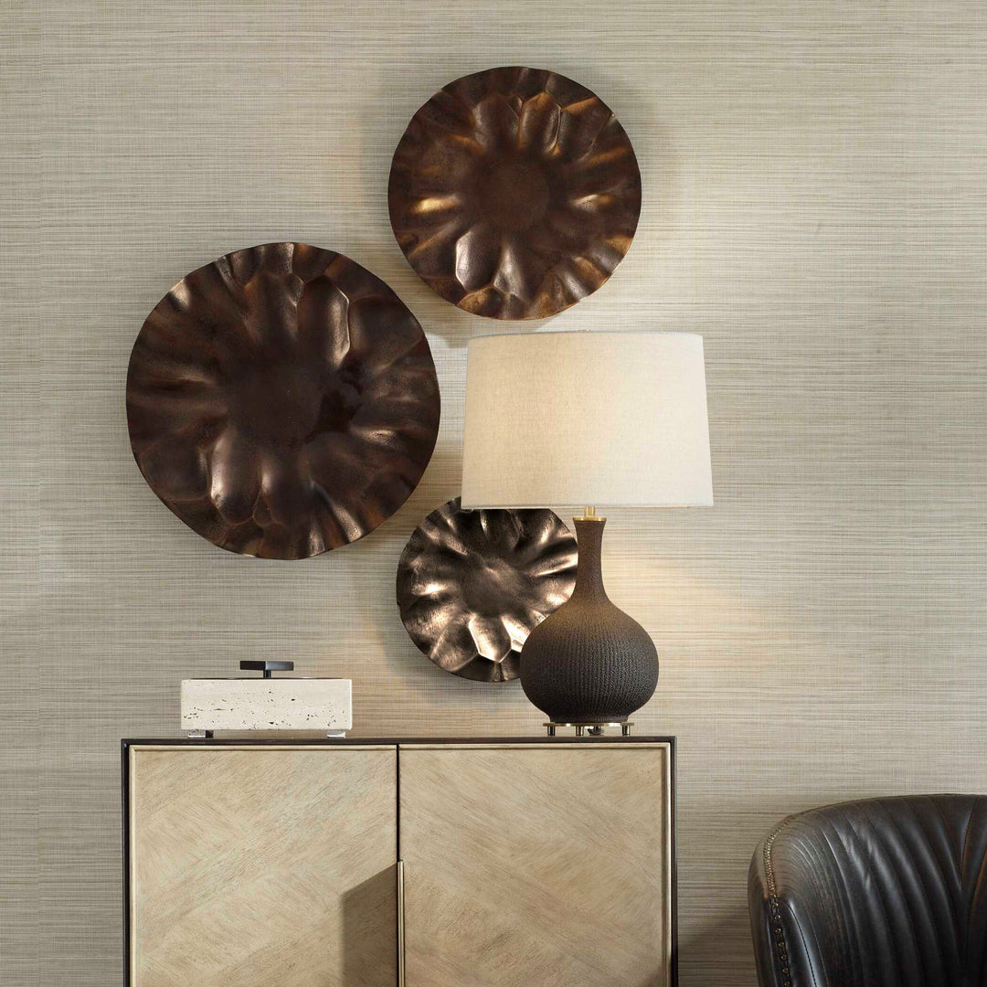 American Home Furniture Uttermost Peonia Outdoor Bronze Wall Art Set of 3