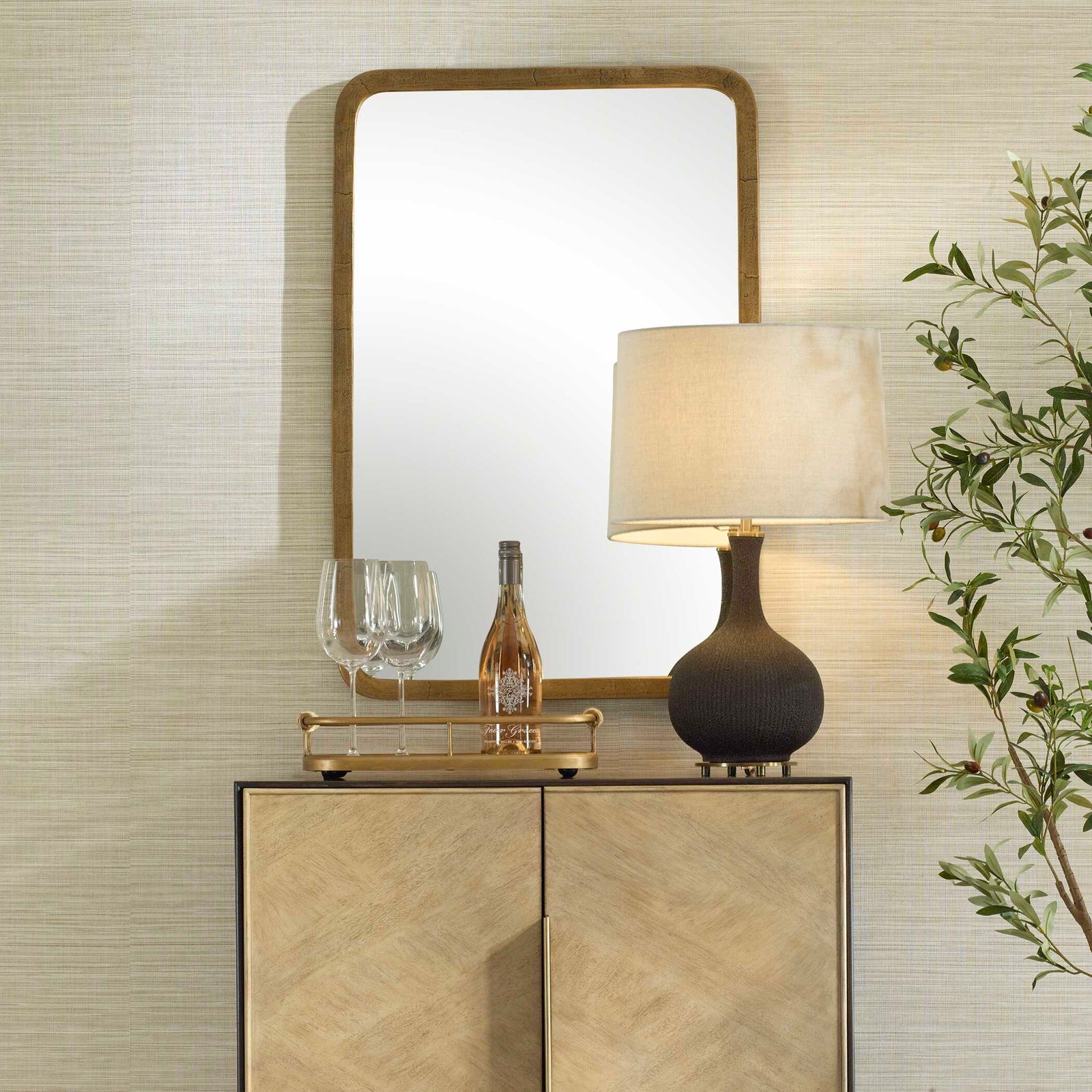 American Home Furniture Uttermost Vestry Antique Brass Mirror