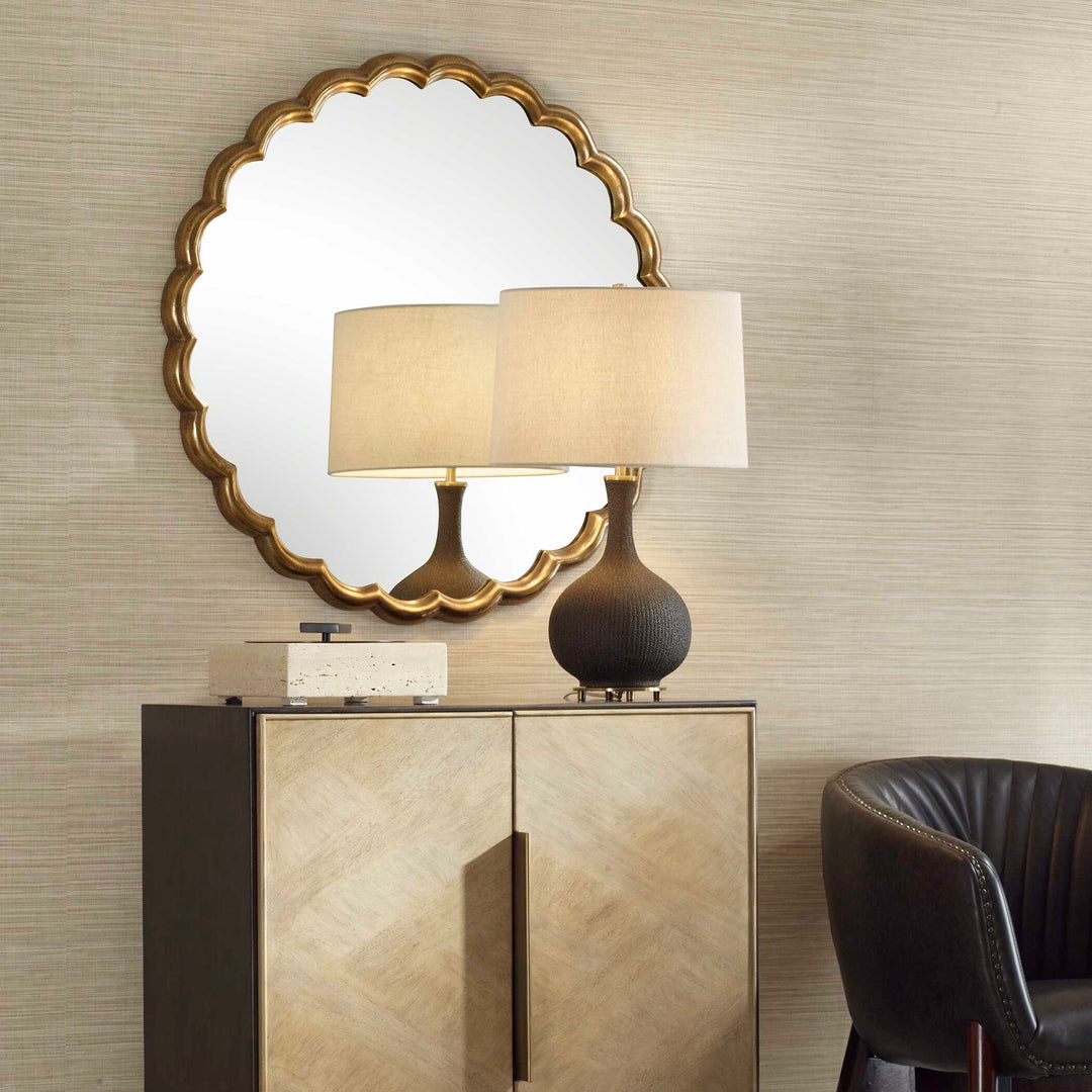 American Home Furniture Uttermost Cerrito Antique Brass Round Mirror