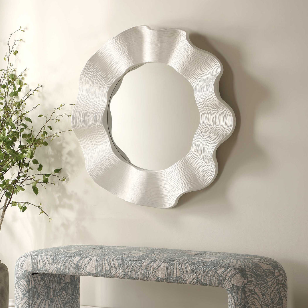 Wave Length Round White Mirror