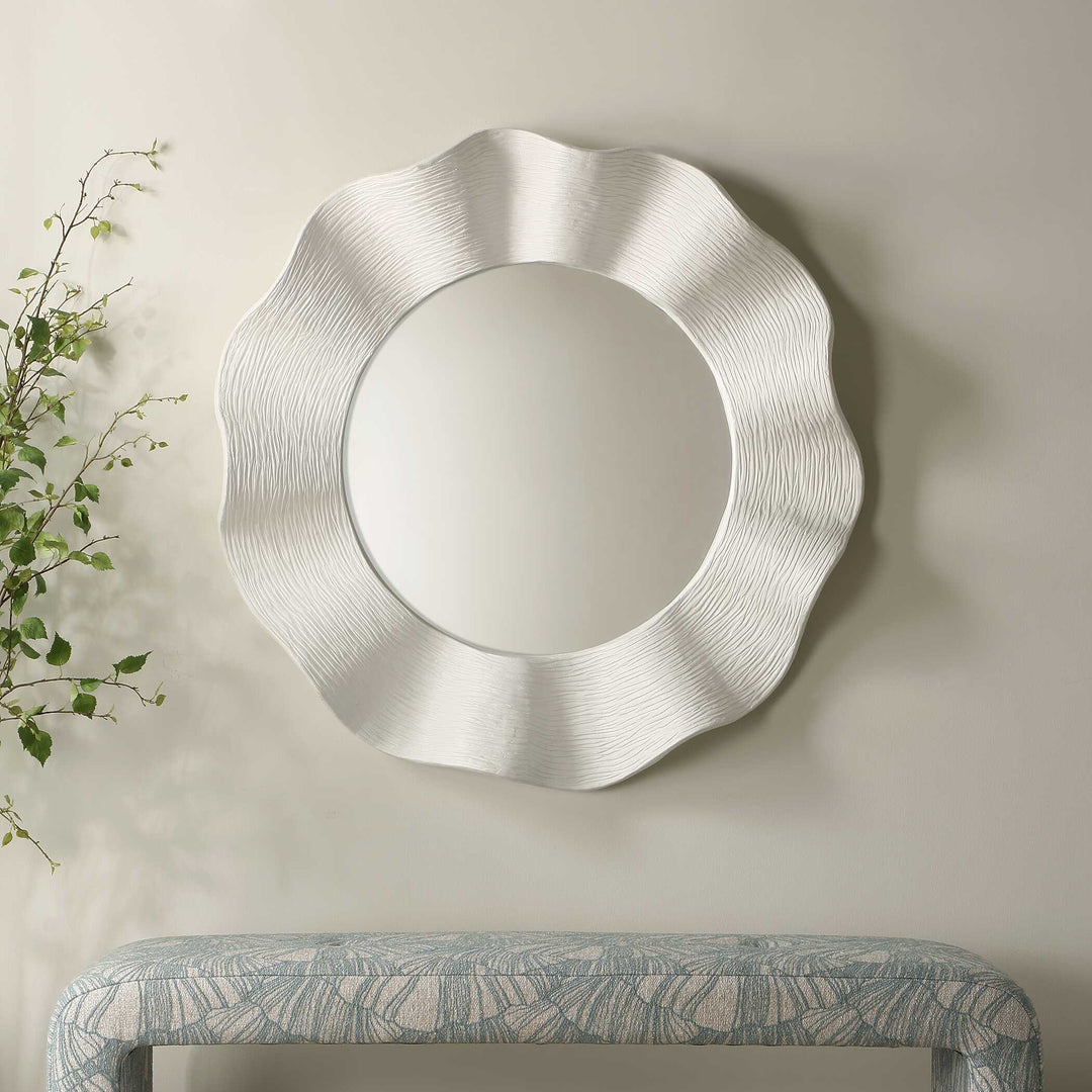 Wave Length Round White Mirror