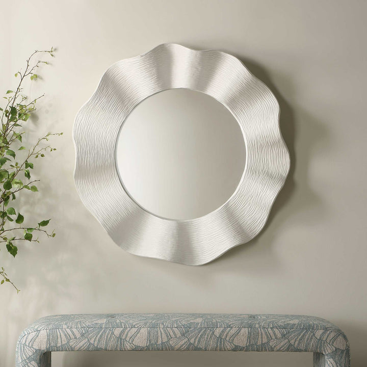 Wave Length Round White Mirror