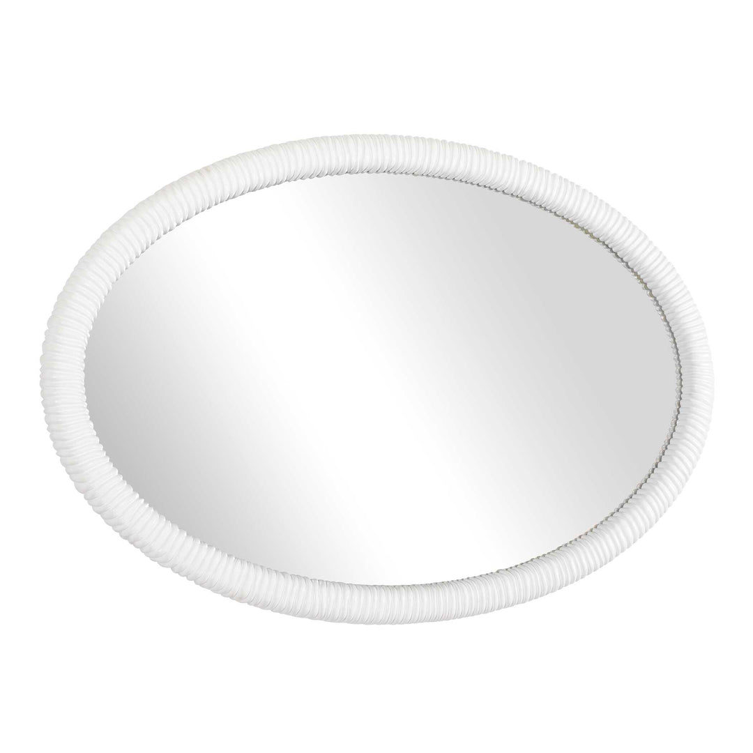 Bali White Ribbed Oval Mirror