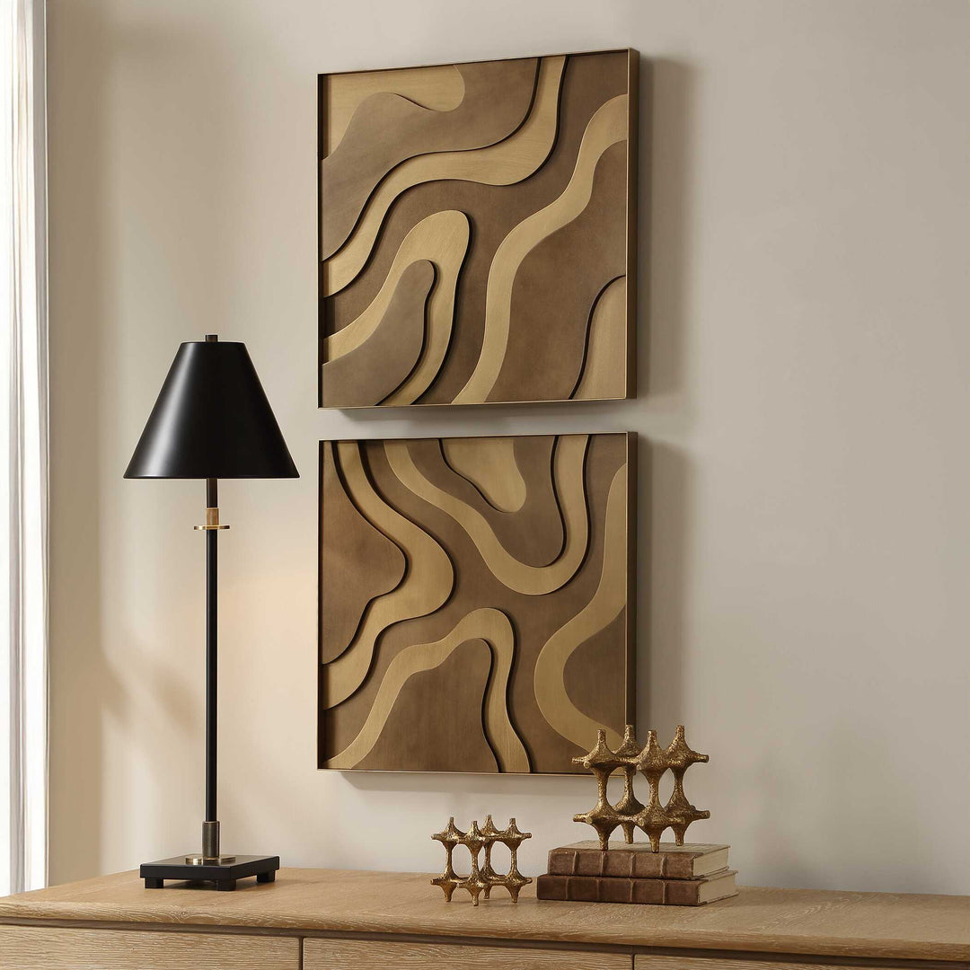 Golden Terrain Wooden Wall Decor Set of 2