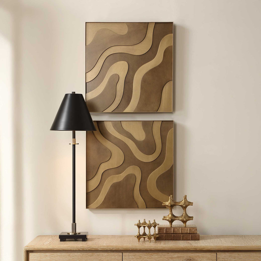 Golden Terrain Wooden Wall Decor Set of 2