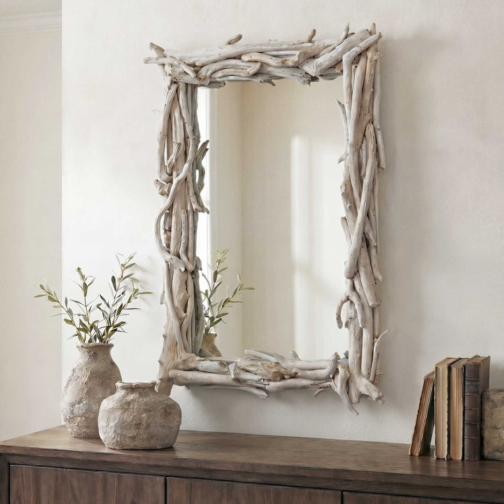 Rooted Reflection Bleached Teak Mirror