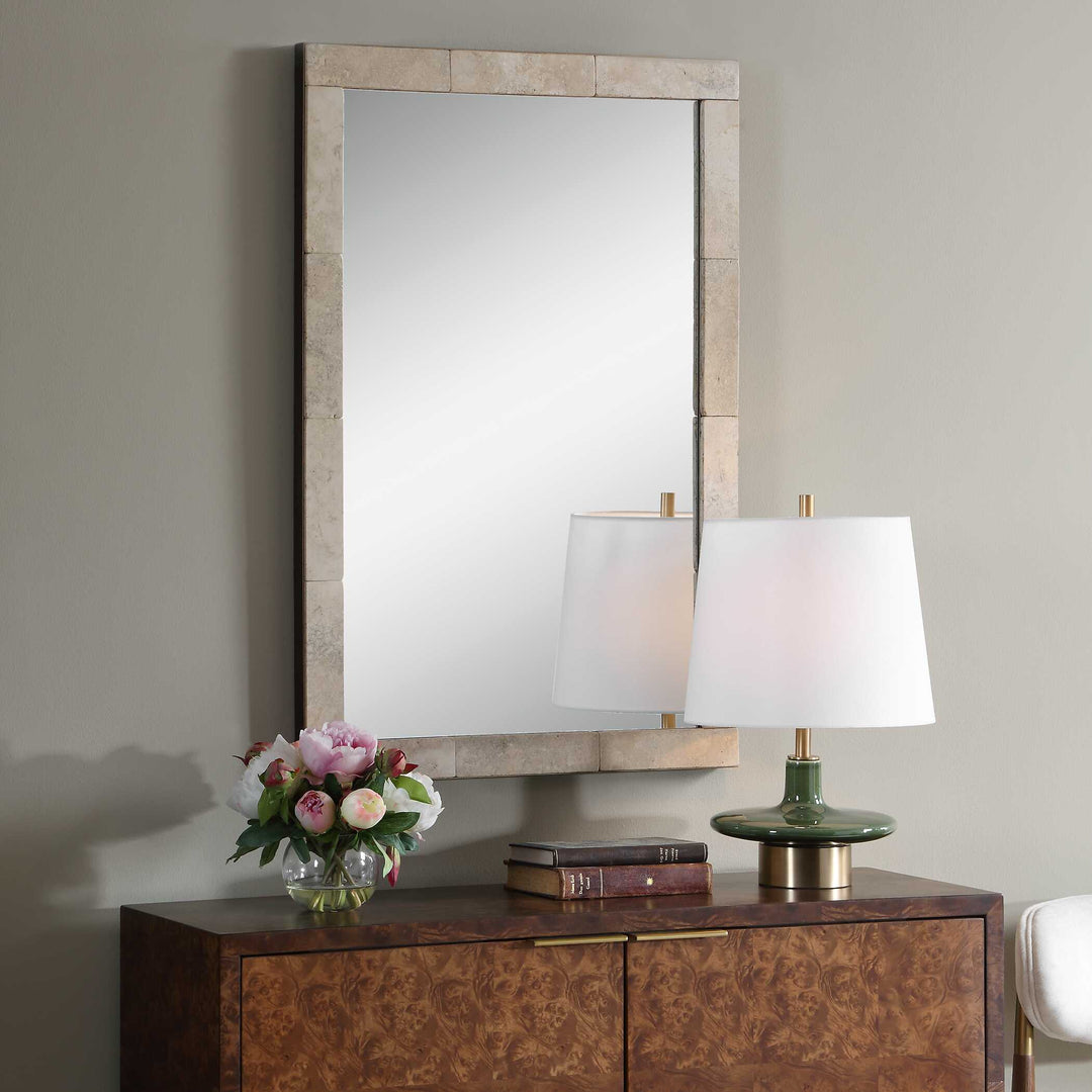 Pave Rectangular Travertine Mirror