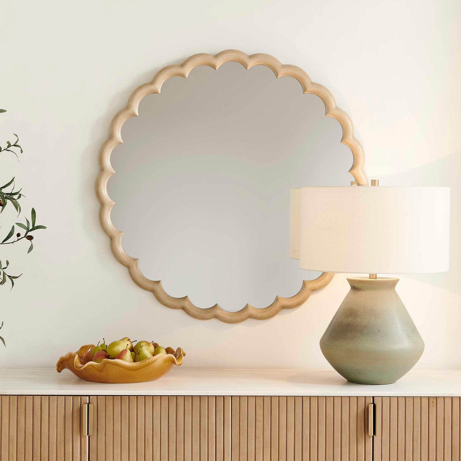 Cerrito Burnished Ivory Round Mirror