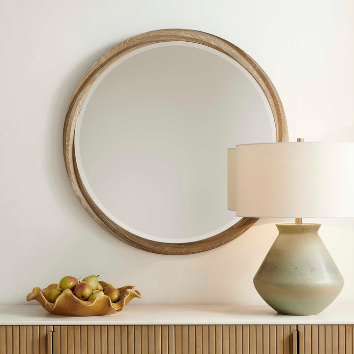 Landry Round Light Wood Mirror